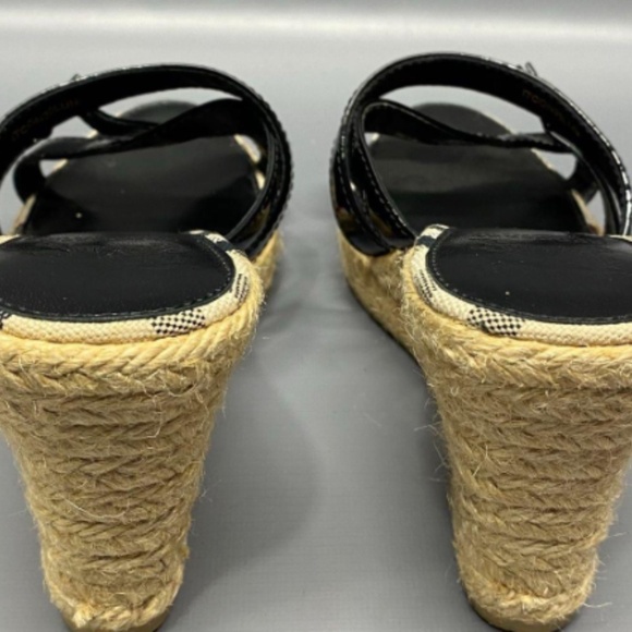 Authentic Burberry Black Patent Wedge Espadrilles Made in Italy Size 37 - Picture 3 of 4